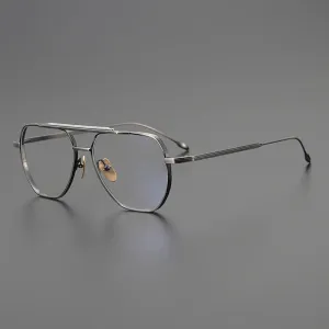Black Mask Unisex Full Rim Oval Double Bridge Titanium Eyeglasses Jr39