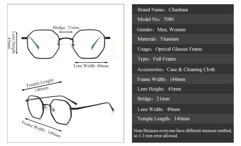 Chashma Ochki Women's Full Rim Irregular Octagon Titanium Acetat Eyeglasses