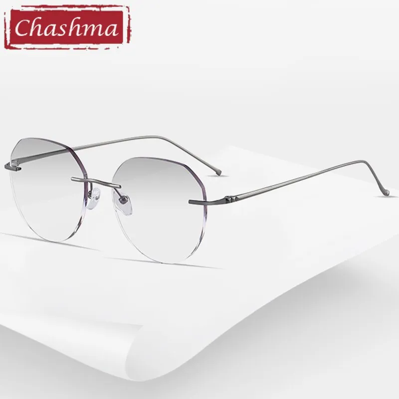 Chashma Unisex Rimless Oval Titanium Eyeglasses 3306-7090