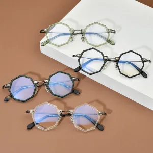 Gatenac Unisex Full Rim Polygonal Round Titanium Acetate Frame Eyeglasses Gxyj810