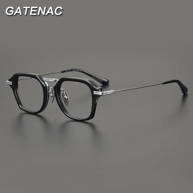 Gatenac Unisex Full Rim Round Square Acetate Titanium Eyeglasses Gxyj894
