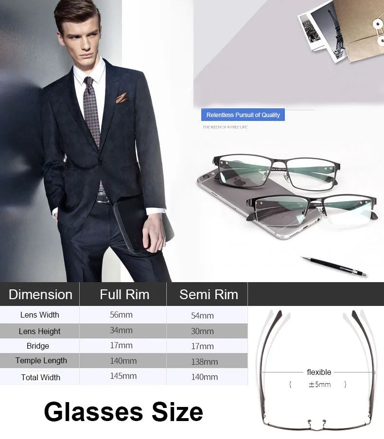 Hotochki Men's Full And Semi Rim Square Titanium Alloy Eyeglasses
