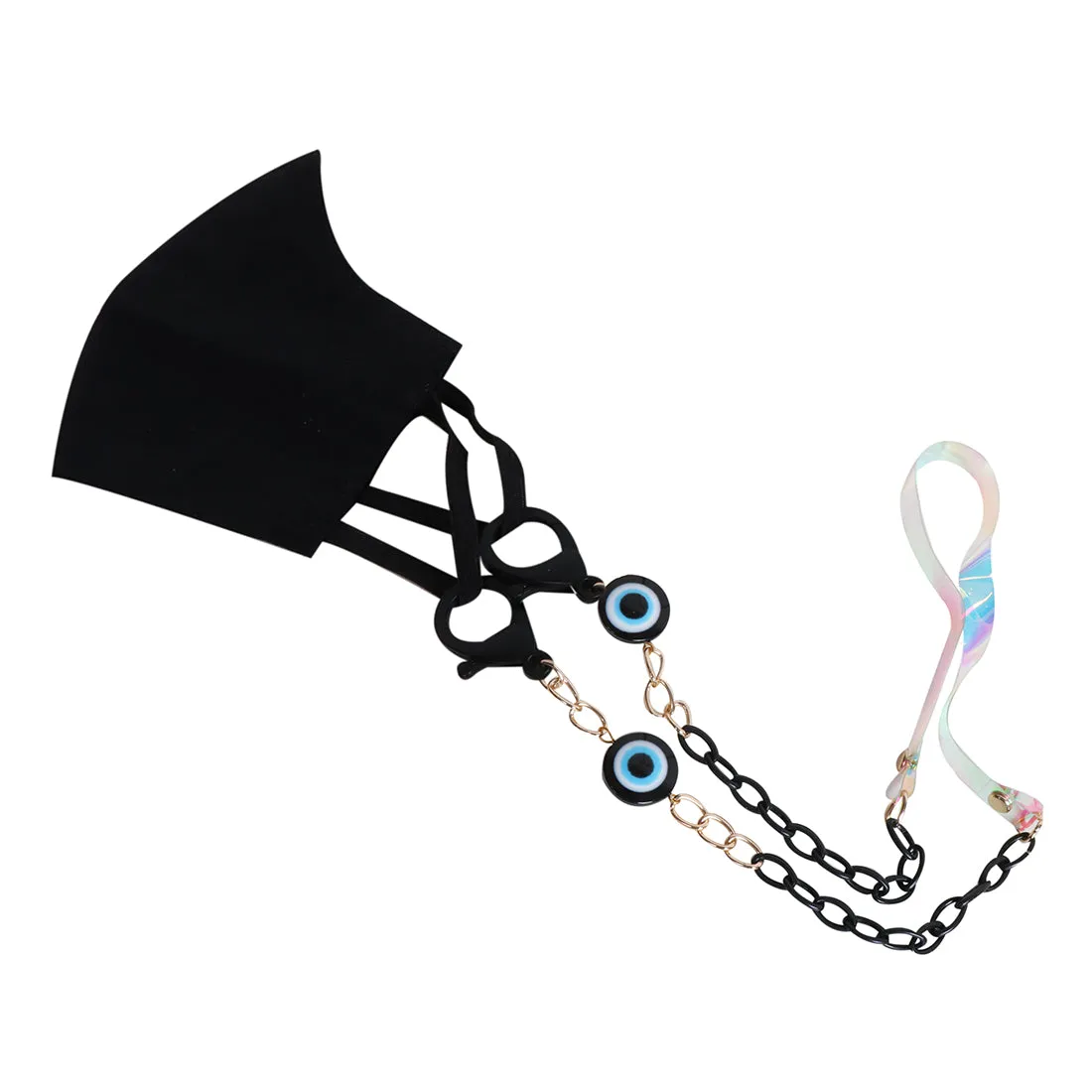 METALLIC GOLD-TONED CHAIN-LINK & NAVY BLUE EVIL EYE MASK CHAIN OR SUNGLASS CHAIN
