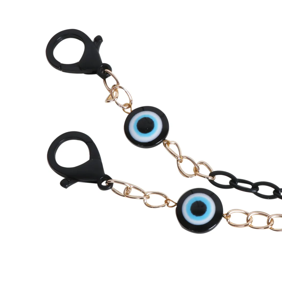 METALLIC GOLD-TONED CHAIN-LINK & NAVY BLUE EVIL EYE MASK CHAIN OR SUNGLASS CHAIN