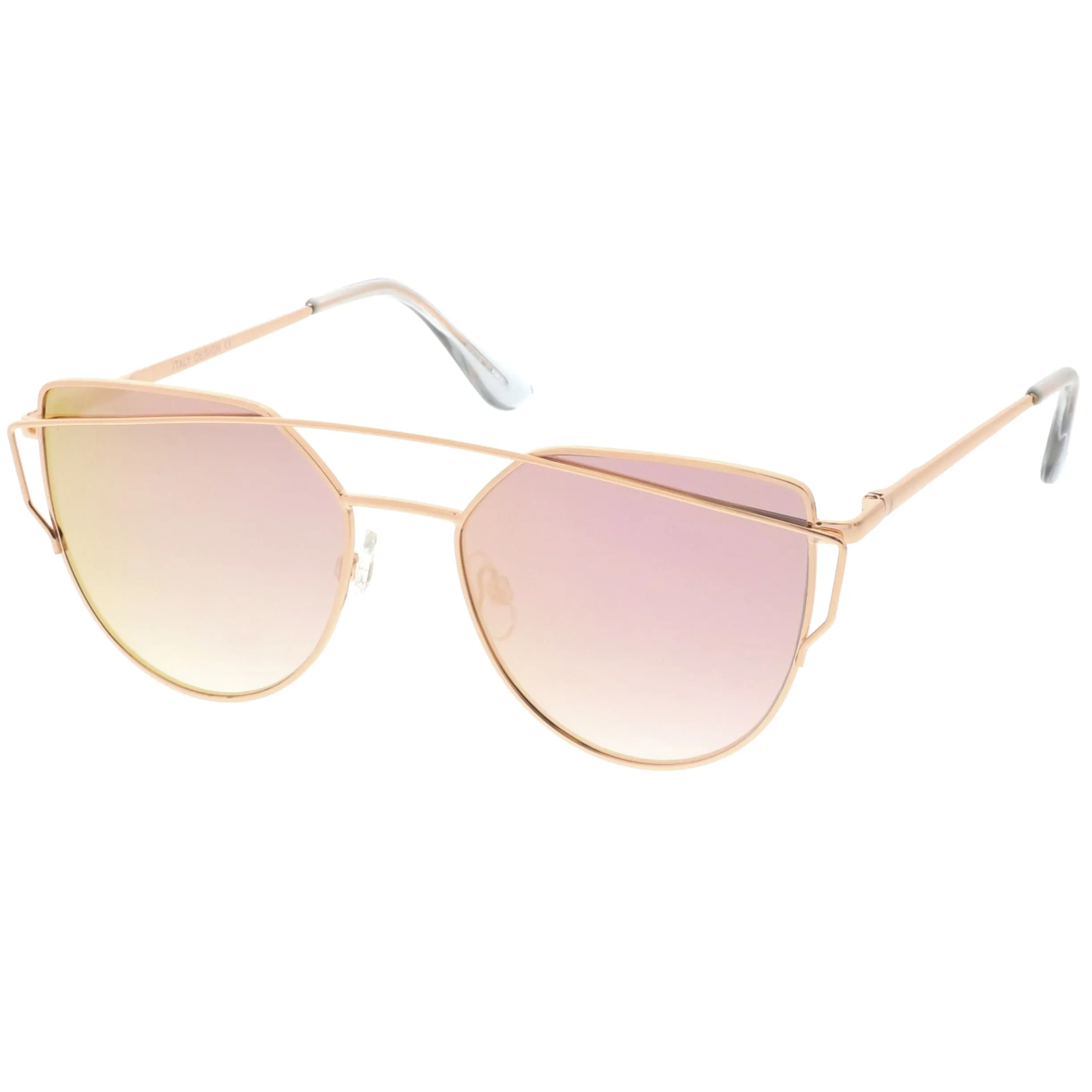 Premium Oversize Laser Cut Cat Eye Mirrored Flat Lens Sunglasses C358