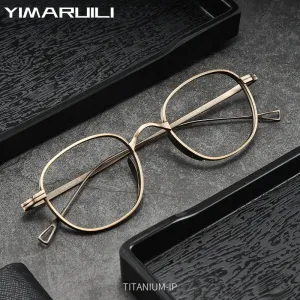 Yimaruili Unisex Full Rim Round Titanium Alloy Eyeglasses 8016